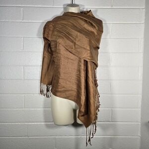 Bronze Silk Blend Scarf Wrap Luxury Gold NYE Maximalist Metalic Mocha 27x72